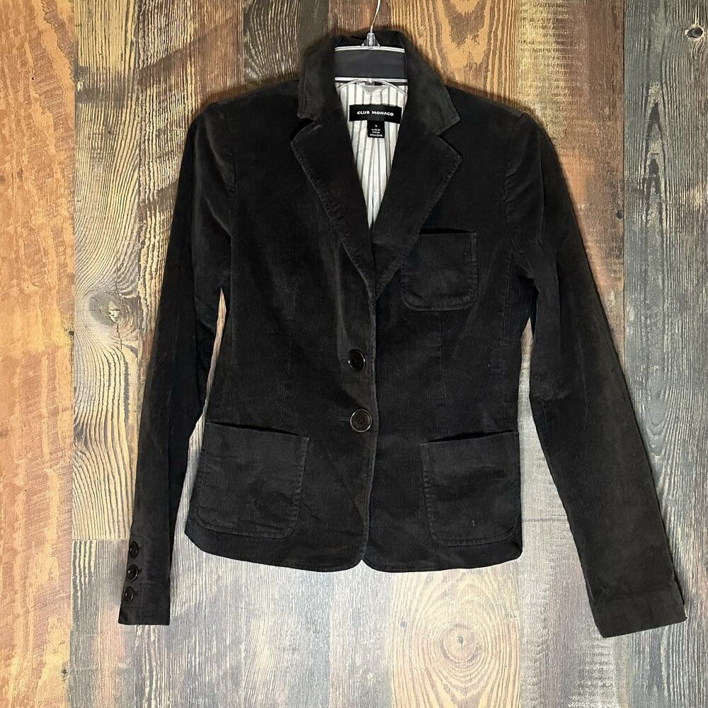 Club Monaco Women’s Corduroy Size 0 Gray Jacket Fitted Button Front Blazer